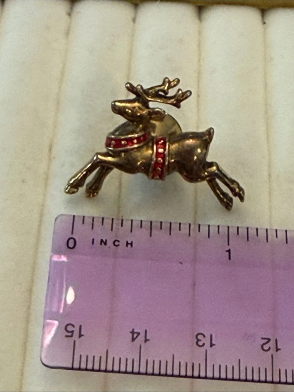 VTG Christmas Leaping Reindeer Red Gold Tone Enamel Animal Pin Avon Holiday